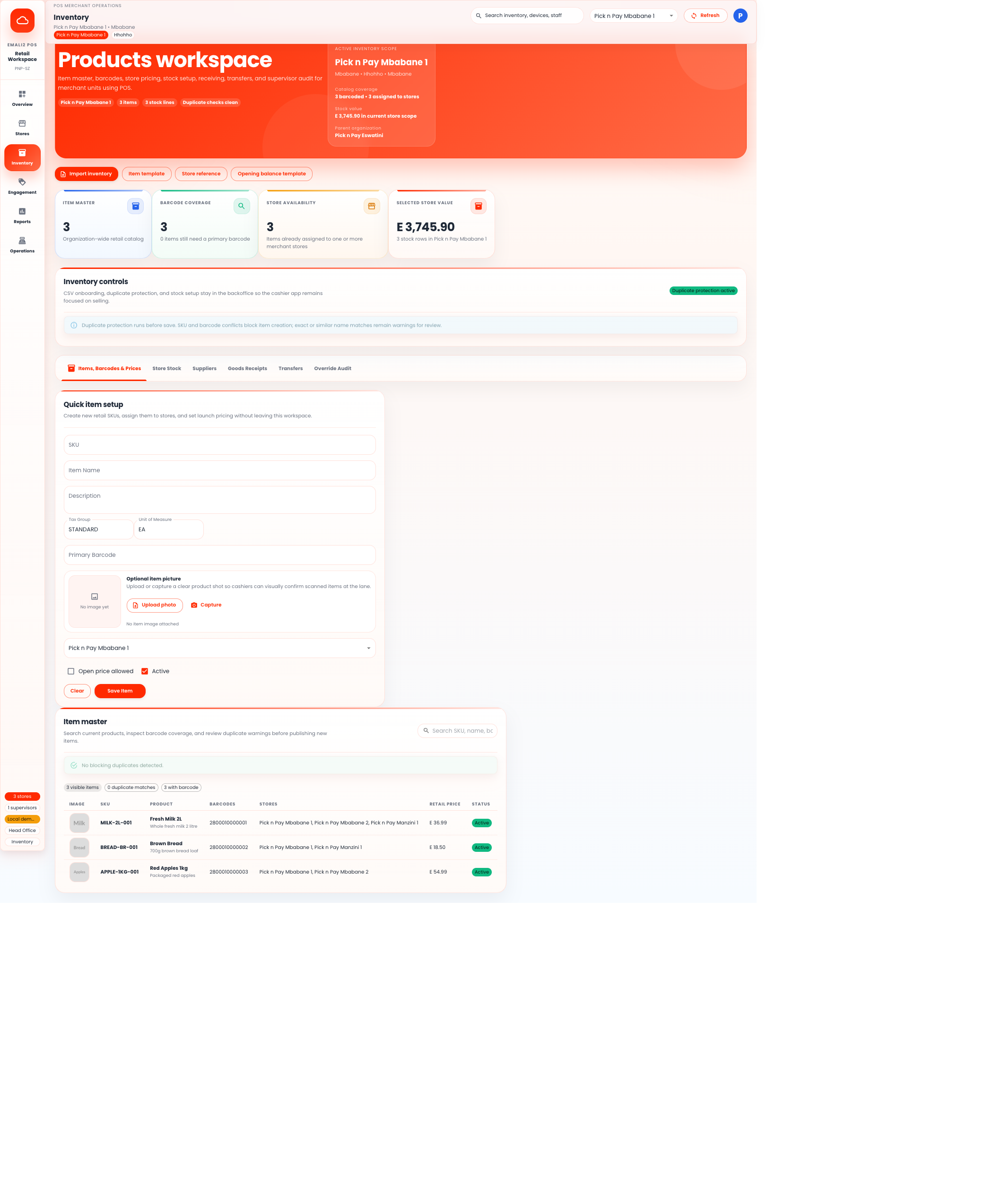 POS Backoffice inventory workspace